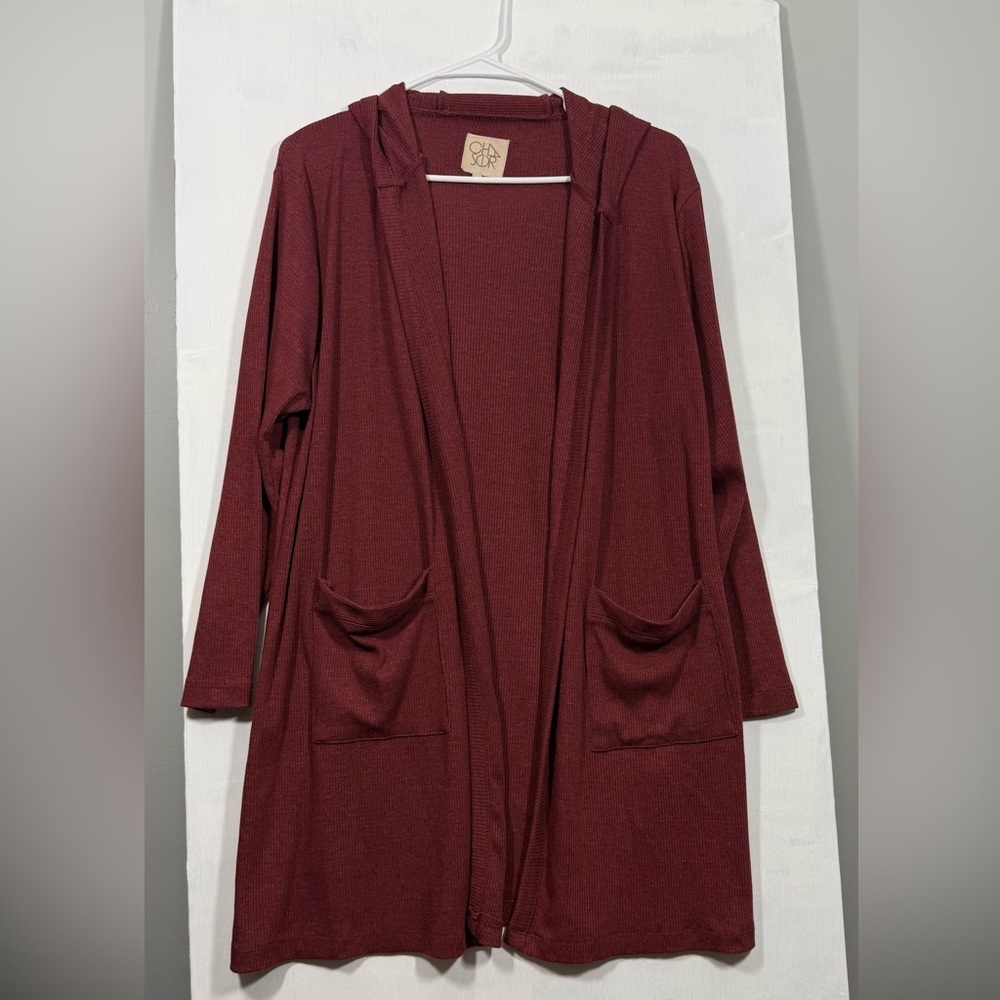 Chaser Size 1x Burgundy Women's Cardigan